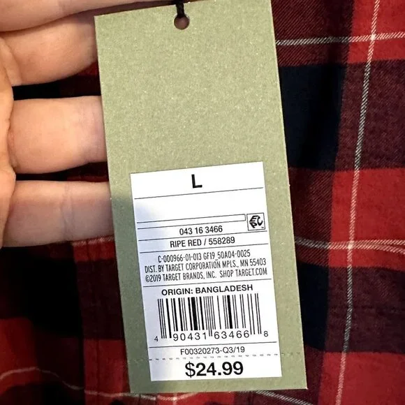 NWT Goodfellow Red Plaid Long Sleeve Button Up Shirt - Large - Picture 4 of 5